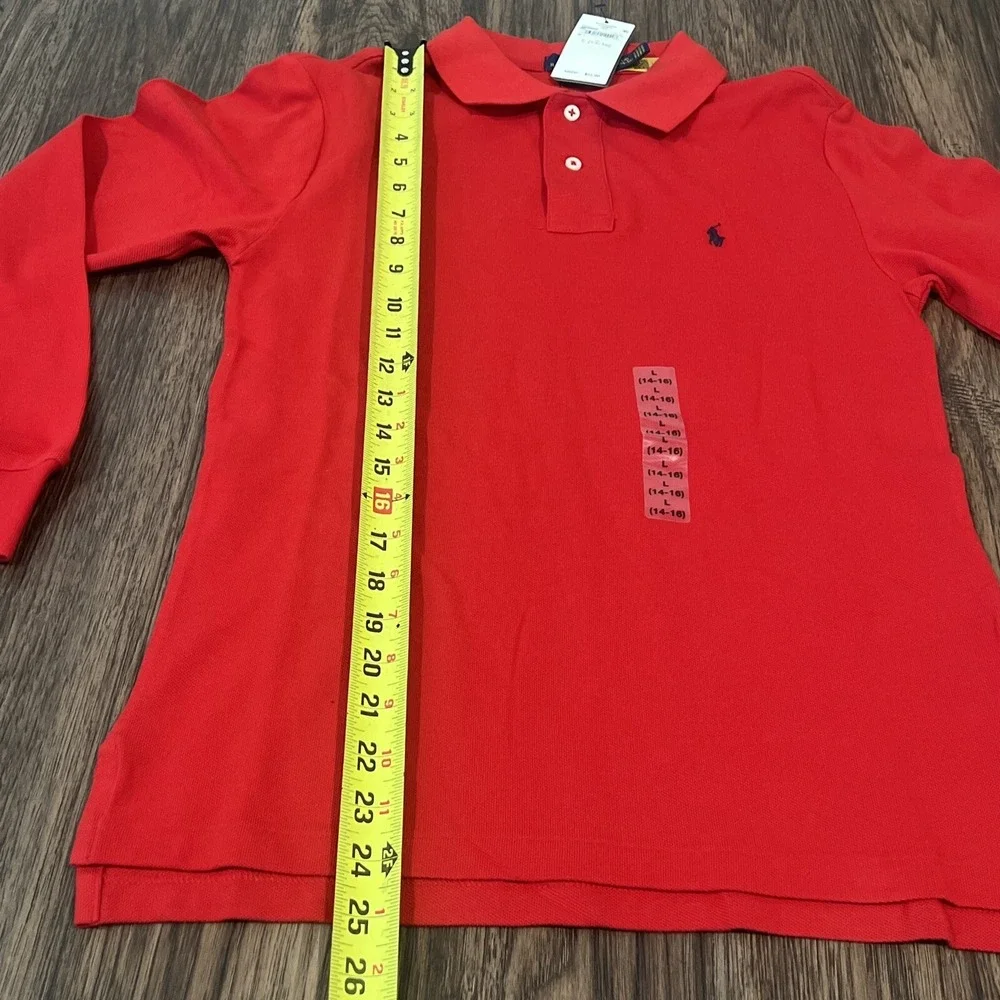 Polo Ralph Lauren Kids Long Sleeve Classic Red Mesh Polo Shirt Size L (14-16)